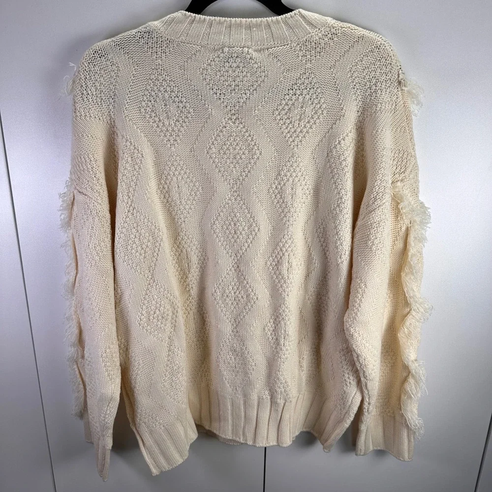 Gilli Womens Sm Cream Fringe‎ Sweater Knit Cozy Boho Minimalist Country Classic